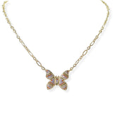 104691, 14K GOLD PLATED, BUTTERFLY MICRO PAVE CUBIC ZIRCONIA NECKLACE