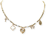 104698, CLOVER HEART & CROSS MULTI CHARM NECKLACE