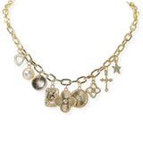 104700, CLOVER CROSS MULTI CHARM NECKLACE
