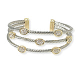 104704, 14K GOLD PLATED, OVAL PAVE CUBIC ZIRCONIA DESIGNER INSPIRED CUFF BRACELET