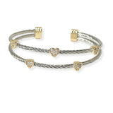 104706, 14K GOLD PLATED, HEART PAVE CUBIC ZIRCONIA DESIGNER INSPIRED CUFF BRACELET