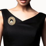 104711, OVAL PEARL WITH CRYSTAL RHINESTONE PIN BROOCH