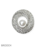 104711, OVAL PEARL WITH CRYSTAL RHINESTONE PIN BROOCH