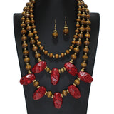 104716, CELLULOID ACETATE ACCENT WOODEN BEADED MULTI LAYERED NECKLACE