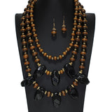104716, CELLULOID ACETATE ACCENT WOODEN BEADED MULTI LAYERED NECKLACE