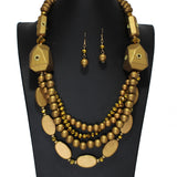 104718, WOODEN BEADED LAYERED NECKLACE