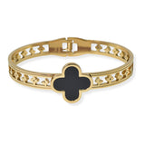 104729, CLOVER DESIGNER INSPIRED STAINLESS STEEL BANGLE BRACELET