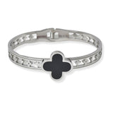104729, CLOVER DESIGNER INSPIRED STAINLESS STEEL BANGLE BRACELET