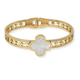 104729, CLOVER DESIGNER INSPIRED STAINLESS STEEL BANGLE BRACELET