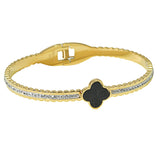 104731, CLOVER DESIGNER INSPIRED STAINLESS STEEL BANGLE BRACELET