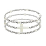 104741, SHELL CROSS MULTI LAYERED BEADED STRETCH BRACELET