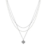 104743, CLOVER CHARM PEARL DAINTY MULTI LAYERED NECKLACE