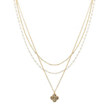 104743, CLOVER CHARM PEARL DAINTY MULTI LAYERED NECKLACE