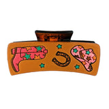 104747, WESTERN BOOT & COWBOY HAT LEATHER RECTANGULAR GRANDER HAIR CLAW