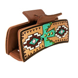 104748, WESTERN THUNRDERBIRD LEATHER RECTANGULAR GRANDER HAIR CLAW