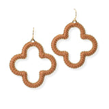 104755, CLOVER FAUX LEATHER TRIM DANGLE EARRING