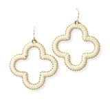 104755, CLOVER FAUX LEATHER TRIM DANGLE EARRING