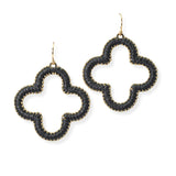 104755, CLOVER FAUX LEATHER TRIM DANGLE EARRING