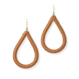 104756, TEARDROP FAUX LEATHER TRIM DANGLE EARRING