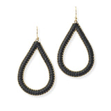 104756, TEARDROP FAUX LEATHER TRIM DANGLE EARRING