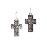 104764, CROSS FILIGREE METAL DANGLE EARRING