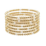 104790, 7 SET, PEARL WITH BALL BEADED MULTI LAYERED STRETCH BRACELET