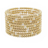104791, 9 SET, PEARL WITH BALL BEADED MULTI LAYERED STRETCH BRACELET