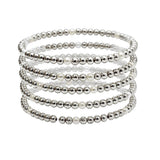 104793, 5 SET, PEARL WITH BALL BEADED MULTI LAYERED STRETCH BRACELET