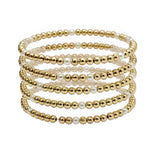 104793, 5 SET, PEARL WITH BALL BEADED MULTI LAYERED STRETCH BRACELET