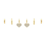104800, 3 PAIRS PAVE HEART DANGLE & HOOP EARRING SET