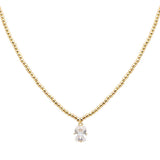 105665, GEOMETRIC CUBIC ZIRCONIA CHARM WITH BALL BEADED NECKLACE