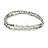 104807, PEARL WITH BALL BEADED MULTI LAYERED STRETCH BRACELET