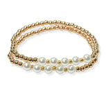 104807, PEARL WITH BALL BEADED MULTI LAYERED STRETCH BRACELET
