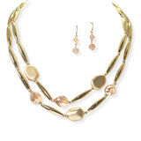 104816, GLASS BEAD ACCENT DOUBLE LAYERED NECKLACE