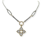 104821, CLOVER PAVE CUBIC ZIRCONIA ACCENT DESIGNER INSPIRED NECKLACE