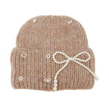 104835, PEARL RIBBON ACCENT KNITTED BEANIE
