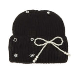 104835, PEARL RIBBON ACCENT KNITTED BEANIE