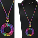 104841, ROUND BLING RHINESTONE LONG PENDANT NECKLACE