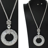 104841, ROUND BLING RHINESTONE LONG PENDANT NECKLACE
