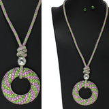 104841, ROUND BLING RHINESTONE LONG PENDANT NECKLACE