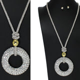 104841, ROUND BLING RHINESTONE LONG PENDANT NECKLACE