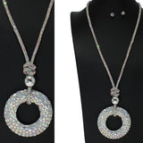 104841, ROUND BLING RHINESTONE LONG PENDANT NECKLACE