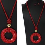 104841, ROUND BLING RHINESTONE LONG PENDANT NECKLACE