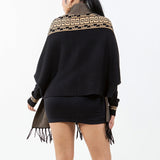 101846, MAZE PRINT SHAWL PONCHO WITH TASSEL