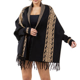 101846, MAZE PRINT SHAWL PONCHO WITH TASSEL