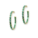104868, INSIDE OUT HALF BAGUETTE RHINESTONE ROUND HOOP EARRING