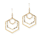 104872, HAMMERED HEXAGON GEOMETRIC METAL DANGLE EARRING
