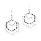 104872, HAMMERED HEXAGON GEOMETRIC METAL DANGLE EARRING