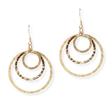 104876, HAMMERED MULTI ROUND METAL DANGLE EARRING