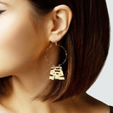 104877, HAMMERED GEOMETRIC ROUND DANGLE EARRING